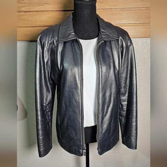 Damselle Metallic Lambs Leather Minimalist Jacket, Small, Zip Close, Collar SOFT - Picture 4 of 12